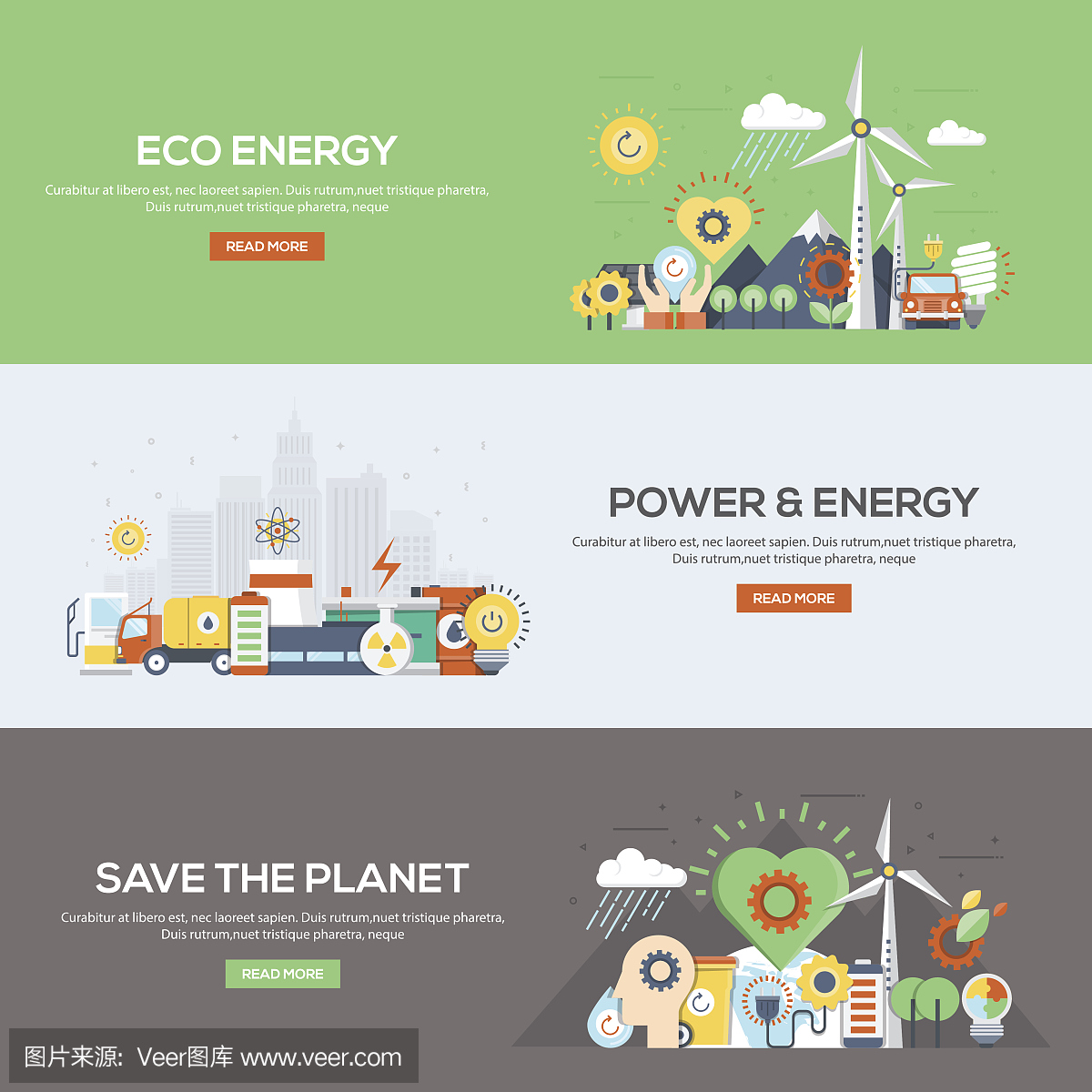平面设计的横幅-生态能源,电力和能源和拯救地球